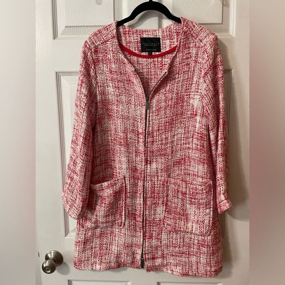 Sanctuary Women’s Size Large Red White City Long Tweed Jacket Zippered W/pockets - Picture 5 of 8
